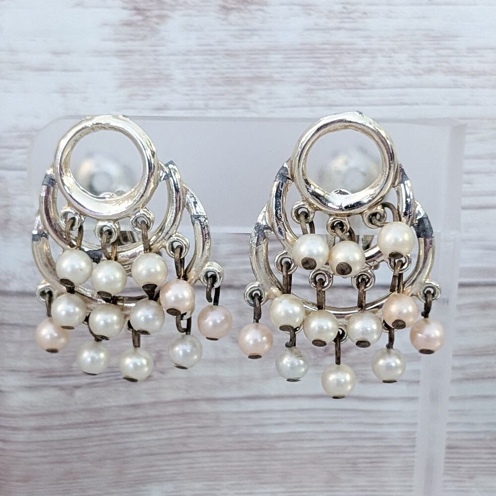 Vintage Clip On Earrings Large Faux Pearl Dangle - Condition Issues